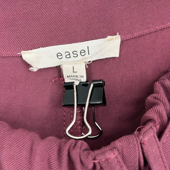 Easel Womens L Plum Mineral Wash Wide Leg Pants Elastic Waist Belted Relaxed Fit - Picture 3 of 16